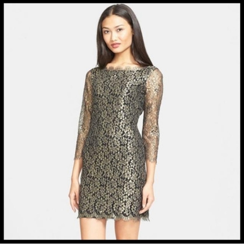Diane von Furstenburg Zarita black and gold lace dress